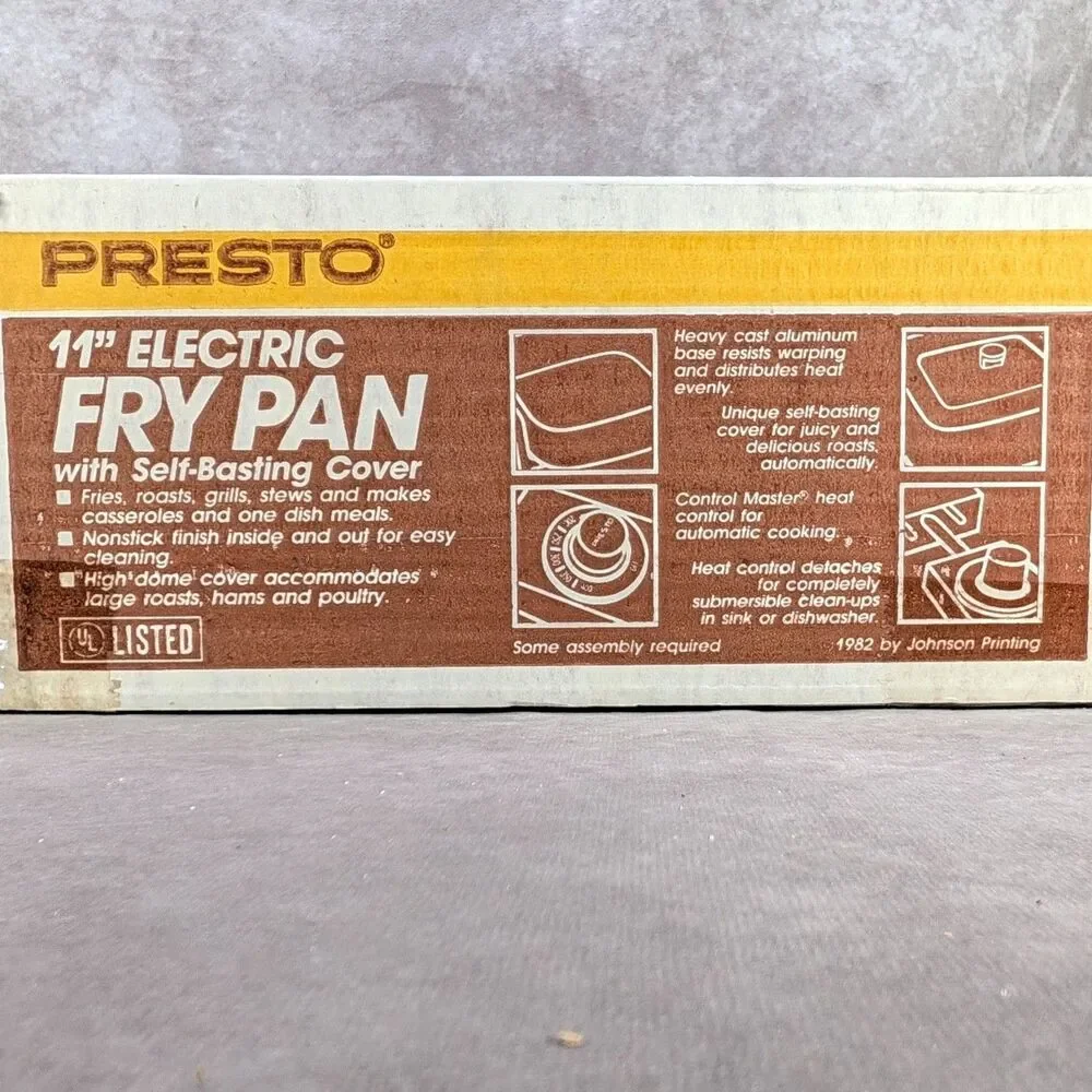 Vintage Presto 06612 11 Inch Electric Fry Pan Almond High Dome Cover Unused NOS